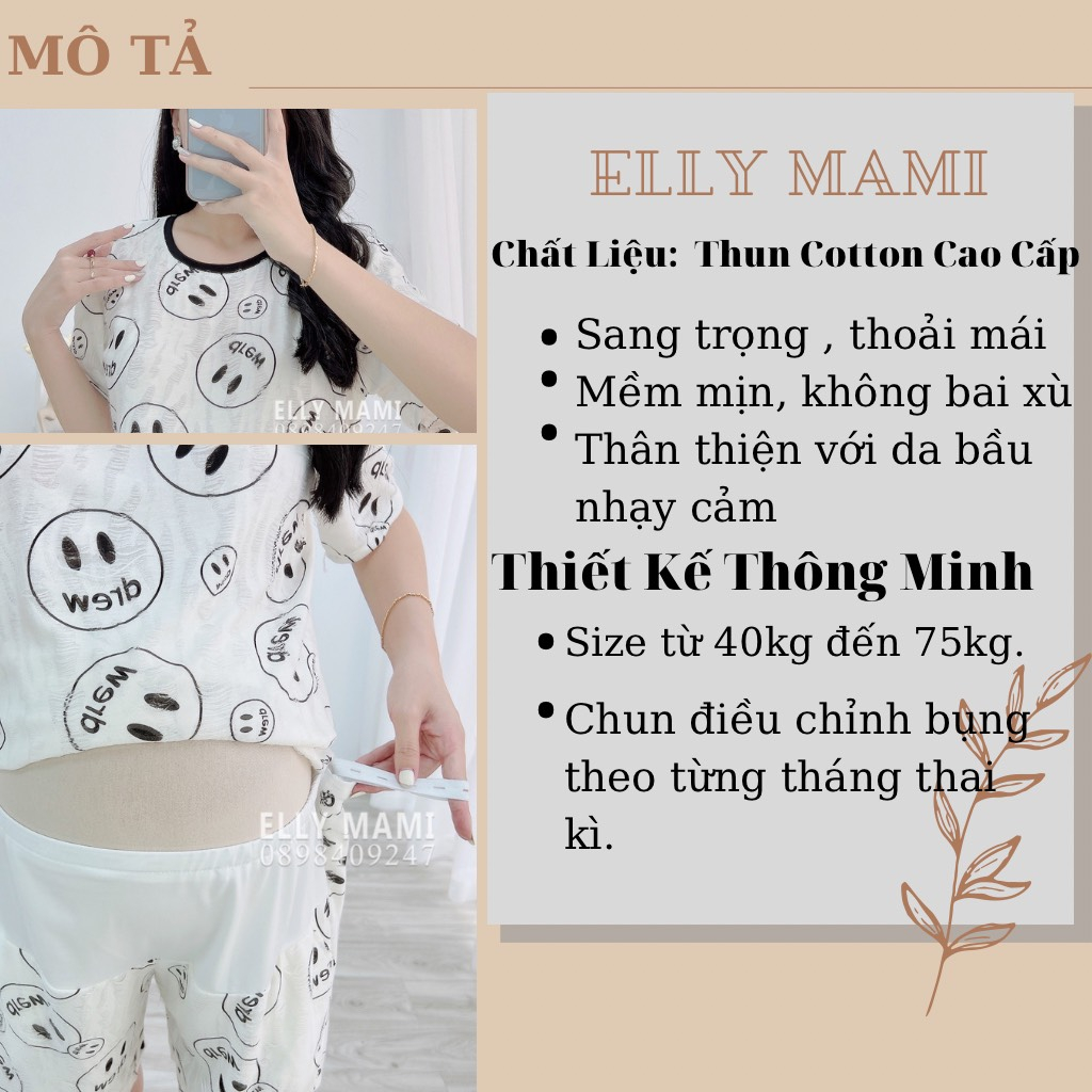( 40kg - 75kg ) Đồ Bộ Bầu Và Sau Sinh Cộc Thun Cotton Mặt Cười Xinh Form Dễ Mặc , Siêu Mát Nhẹ Tênh