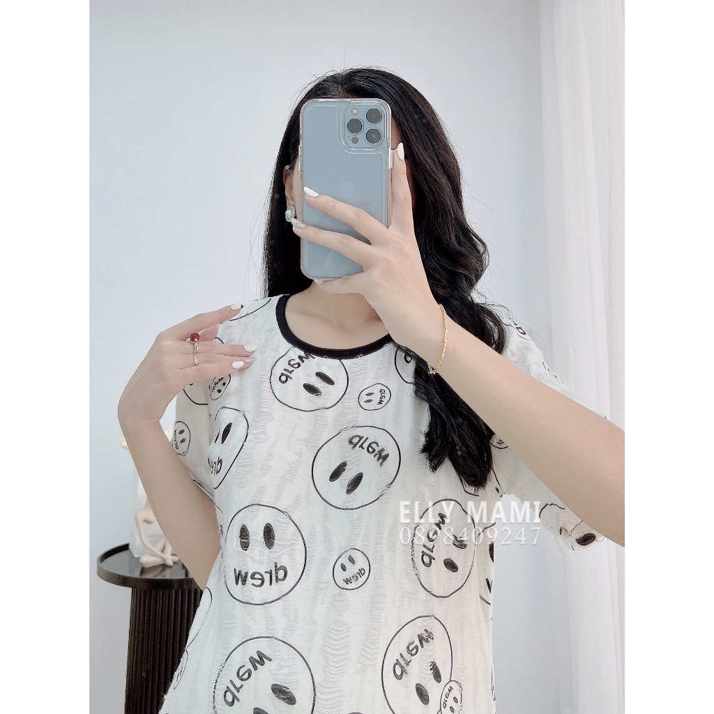 ( 40kg - 75kg ) Đồ Bộ Bầu Và Sau Sinh Cộc Thun Cotton Mặt Cười Xinh Form Dễ Mặc , Siêu Mát Nhẹ Tênh