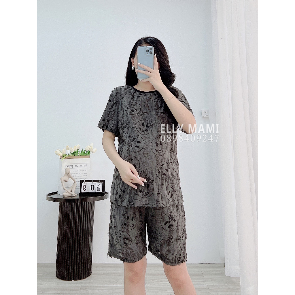 ( 40kg - 75kg ) Đồ Bộ Bầu Và Sau Sinh Cộc Thun Cotton Mặt Cười Xinh Form Dễ Mặc , Siêu Mát Nhẹ Tênh