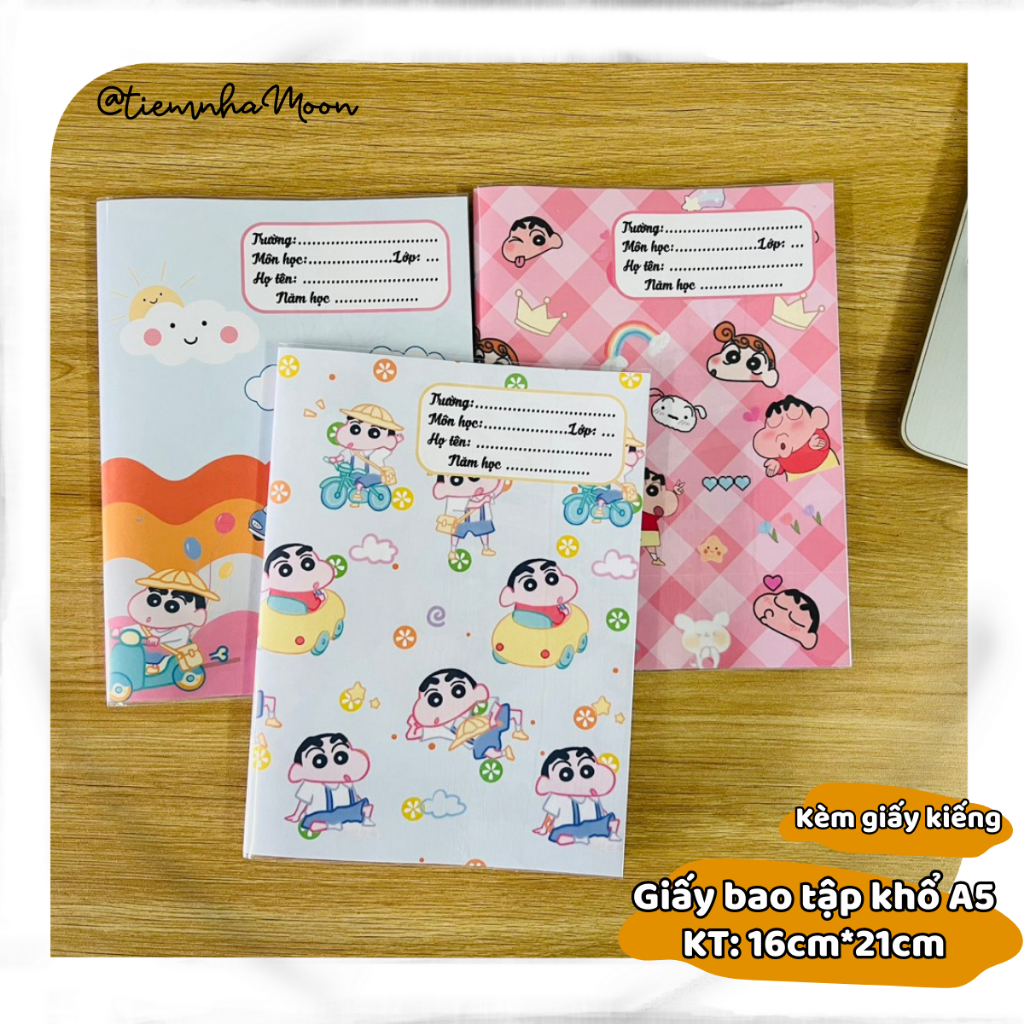 BAO TẬP KHỔ NHỎ 16cm*21cm -  BÌA BAO TẬP A5 CÓ SẴN GIẤY KÍNH MẪU SHIN - BÌA BAO TẬP CUTE
