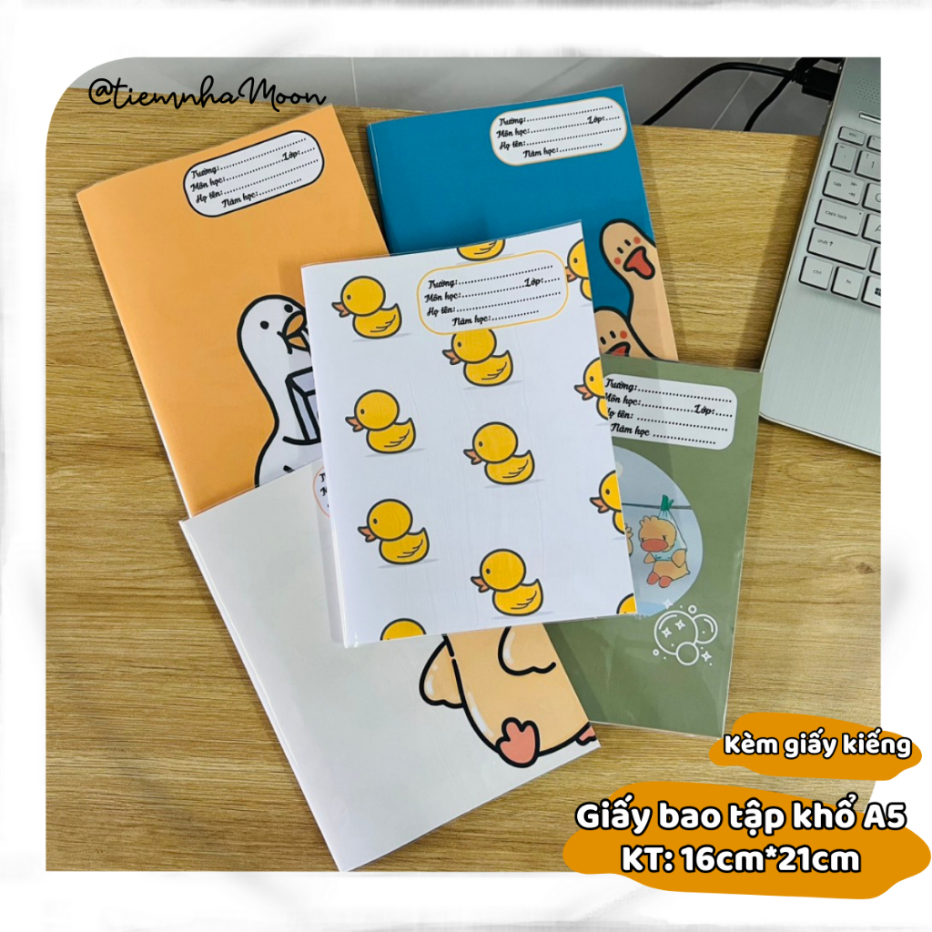 BAO TẬP KHỔ NHỎ 16cm*21cm -  BÌA BAO TẬP A5 CÓ SẴN GIẤY KÍNH MẪU VỊT CUTE - BÌA BAO TẬP CUTE