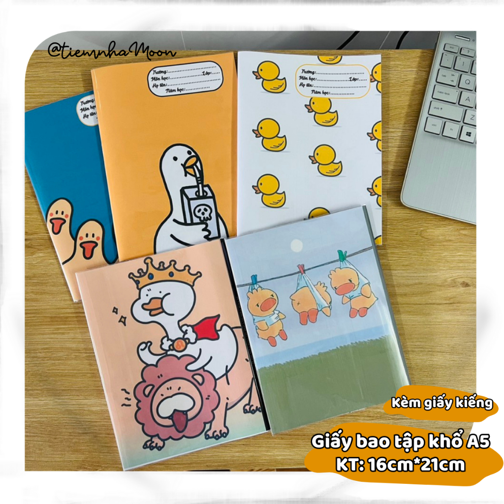 BAO TẬP KHỔ NHỎ 16cm*21cm -  BÌA BAO TẬP A5 CÓ SẴN GIẤY KÍNH MẪU VỊT CUTE - BÌA BAO TẬP CUTE