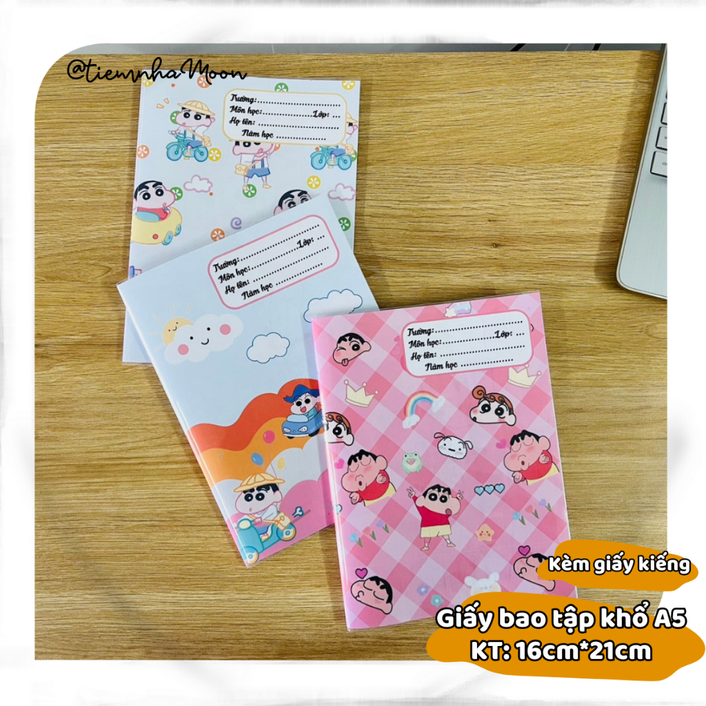 BAO TẬP KHỔ NHỎ 16cm*21cm -  BÌA BAO TẬP A5 CÓ SẴN GIẤY KÍNH MẪU SHIN - BÌA BAO TẬP CUTE