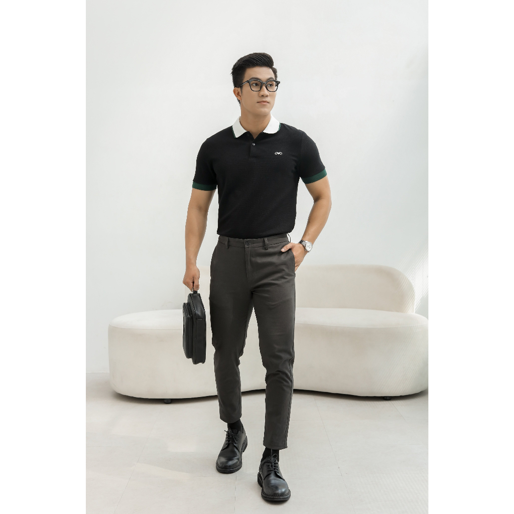 Áo Polo Americus Gosani Phối Tay Và Cổ Áo Sang Trọng Màu Trắng Và Đen