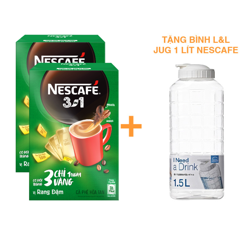 [Tặng bình L&L 1L & cơ hội TRÚNG 03 CHỈ VÀNG] Combo 2 hộp cà phê hoà tan NESCAFÉ 3IN1 MỚI - vị RANG ĐẬM (2 x 20 gói)