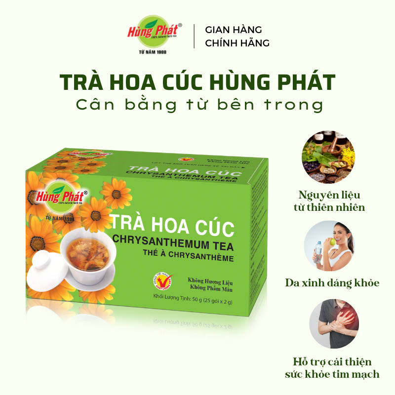 Trà Hoa Cúc Túi Lọc Hùng Phát Thanh Nhiệt Cơ Thể Hỗ Trợ Tim Mạch An Giấc Ngủ Ngon Hộp 25 Gói