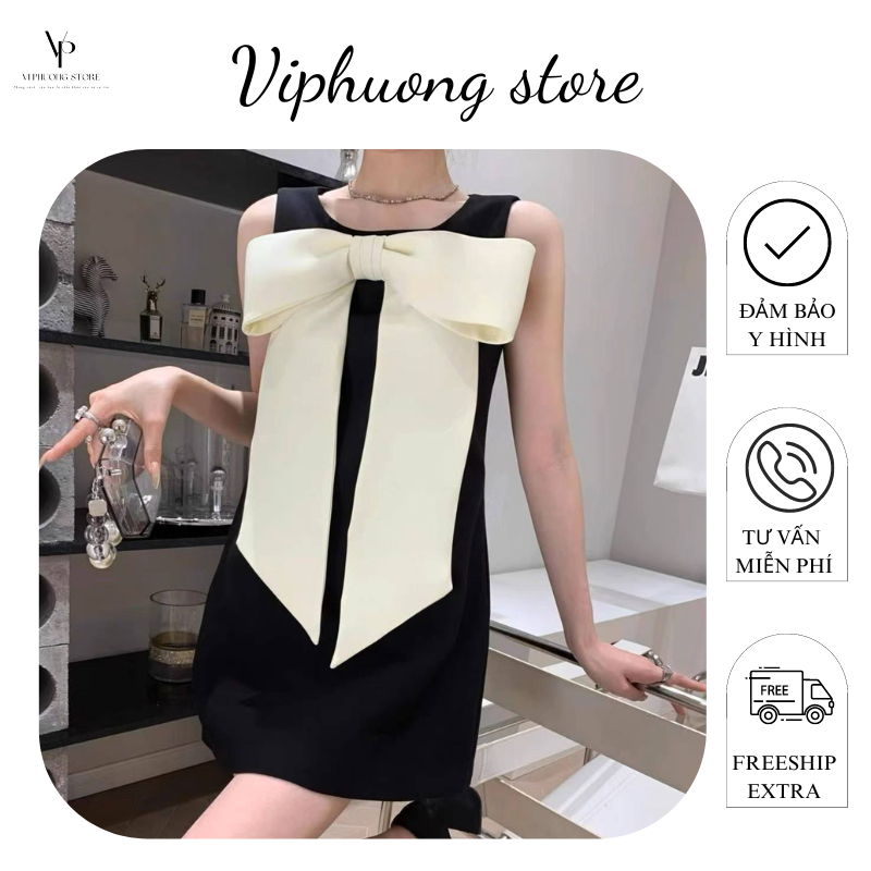 Đầm Sát Nách Phối Nơ Ngực Tiểu Thư