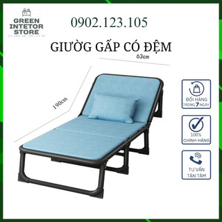 Giường gấp 4 khúc khung thép, giường gấp có đệm , tặng gối green intetor store