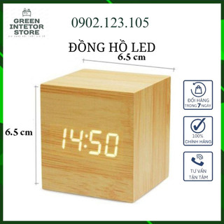 Đồng hồ đèn led để bàn giả khối gỗ vuông nh9403