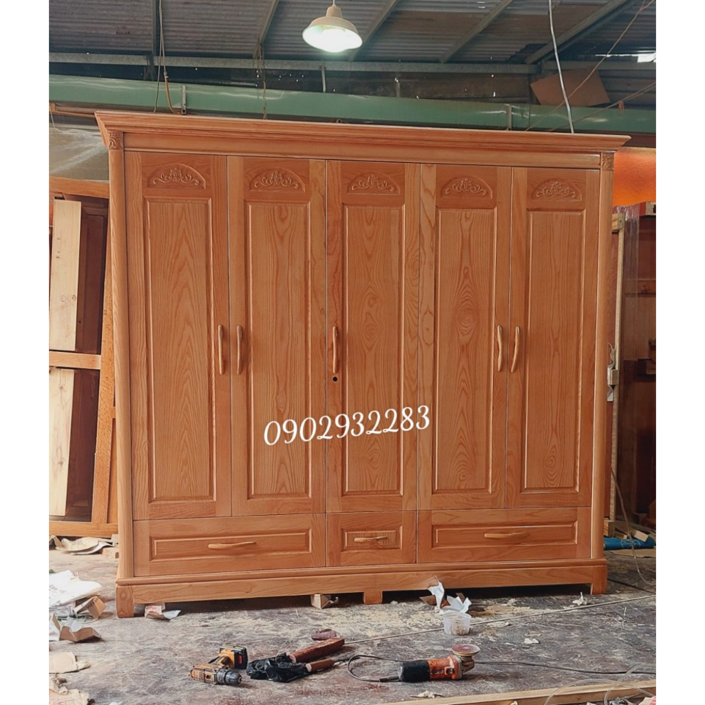 Tủ quần áo gỗ sồi 5 cánh hiện đại giá xưởng