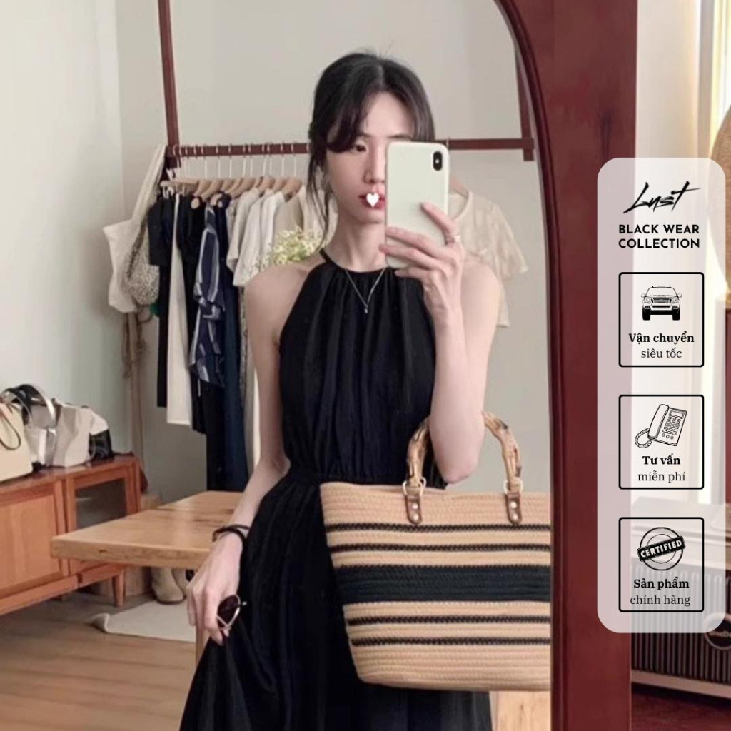 Đầm đen dài cổ yếm cao cấp LUST chất liệu dày dặn thiết kế đẹp - M92