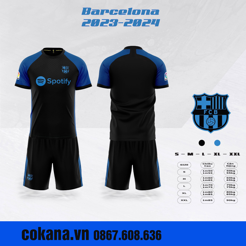 ÁO BÓNG ĐÁ CLB BARCA FULL MẪU 2024 - BỘ QUẦN ÁO BÓNG ĐÁ CLB BARCA MỚI 2024 THUN LẠNH #COKANA