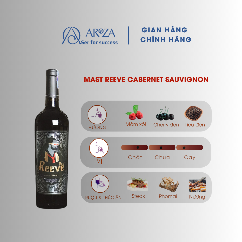 Rượu Vang Đỏ Red Wine Rượu Vang Pháp Mast Reeve Cabernet Sauvignon AROZA 750ml 13,5%