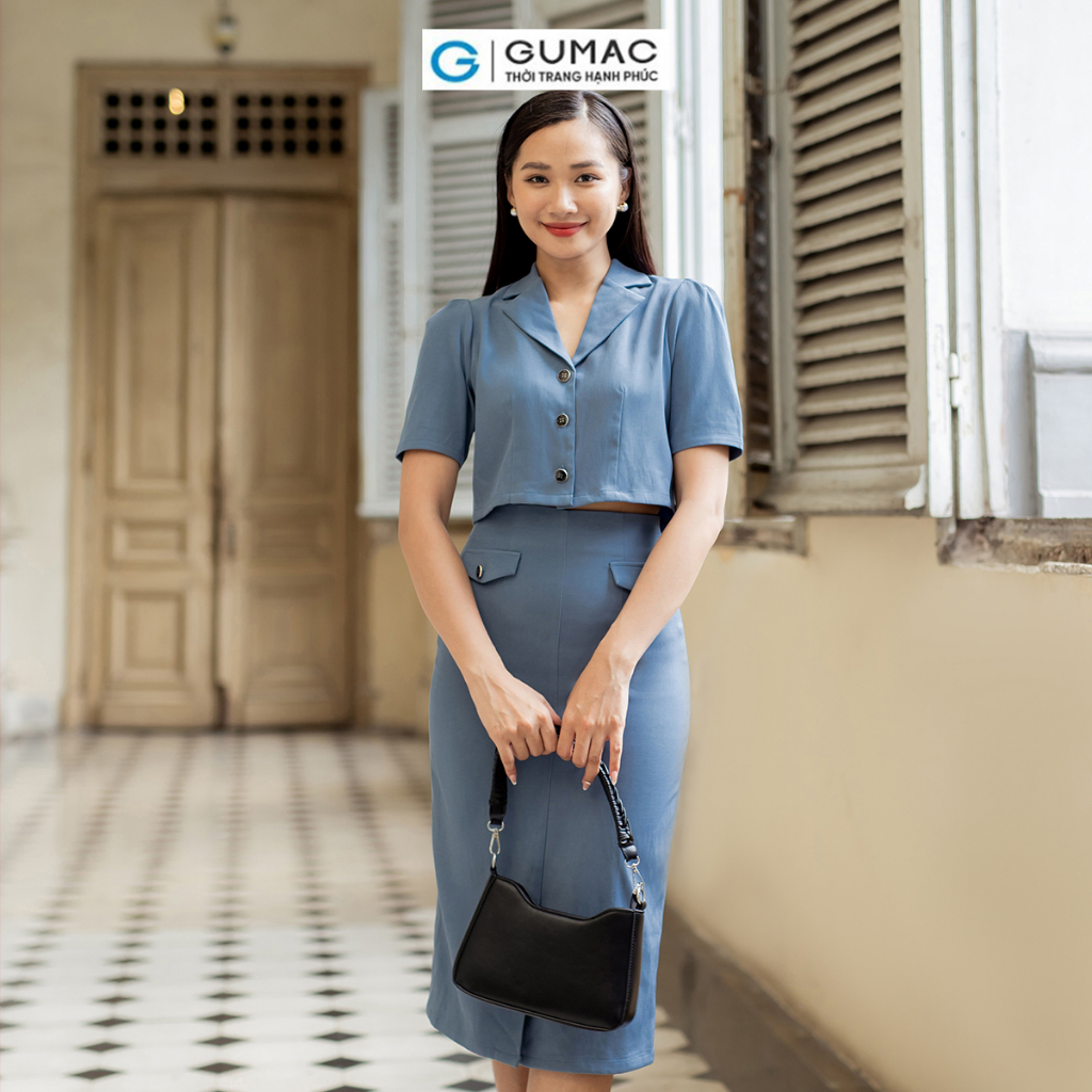 [BST THÁNG 7] Set lẻ Áo lửng cổ danton thời trang GUMAC AD07007 - Chân váy bút chì nắp túi thời trang GUMAC VD07008