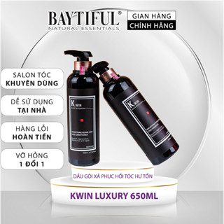 Dầu gội cặp phục hồi tóc hư tổn khô xơ Kwin lux smoothing repair and loss 650ml, combo dưỡng tóc, chống gãy rụng dầu gàu