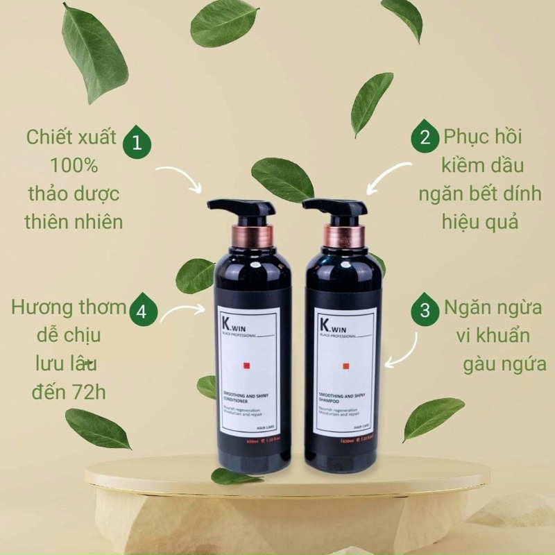 Dầu gội xả phục hồi tóc hư tổn chuyên sâu K.win smoothing and Shiny 650ml combo siêu mềm mượt, tóc khô xơ uốn nhuộm duỗi