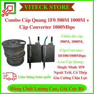 Combo 500m 1000m cáp quang 1f0 bấm sẵn 2 đầu fc + 1 cặp converter htb-gs-03 ab 1000m chất lượng cao