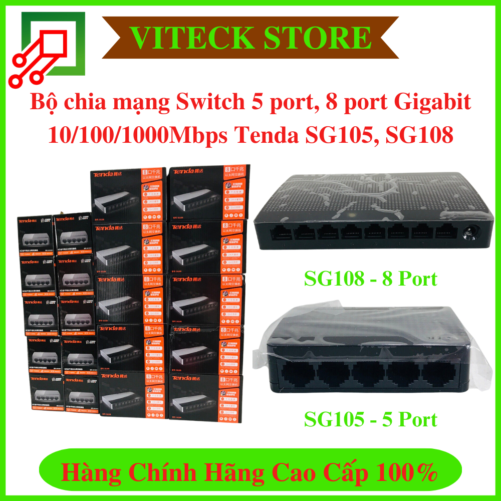 Bộ chia mạng Switch 5 port, 8 port Gigabit 10/100/1000Mbps Tenda SG105, SG108 - Chính hãng