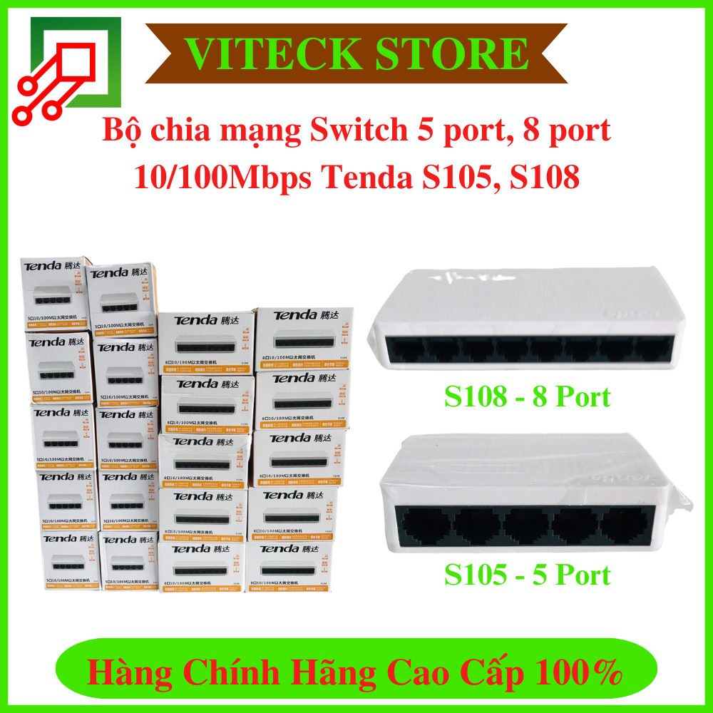 Bộ chia mạng Switch 5 port, 8 port 10/100Mbps Tenda S105, S108 - Hàng Chính Hãng