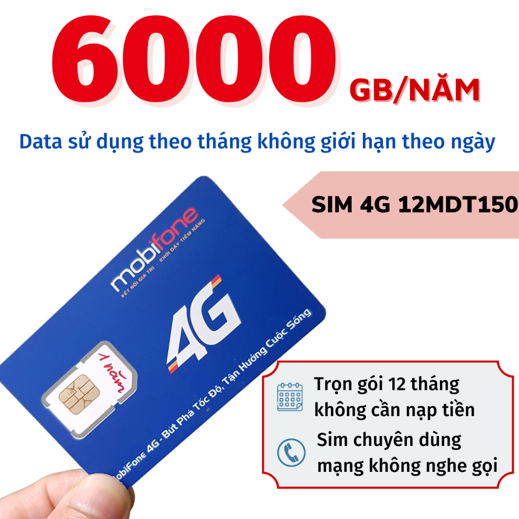 [ BẢO HÀNH 1 NĂM] SIM 4G MOBIFONE ƯU ĐÃI 1 NĂM KHÔNG CẦN NẠP 12MDT150 6MDT150 CÓ 500GB/THÁNG