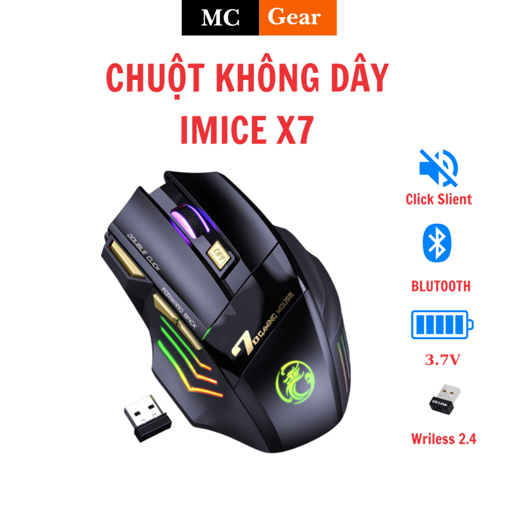 Chuột không dây Bluetooth iMICE X7 2.4Ghz sạc pin 2 trong 1 chống ồn dùng cho ĐT,Máy Tính,Laptop,laptop táo bh 12 tháng