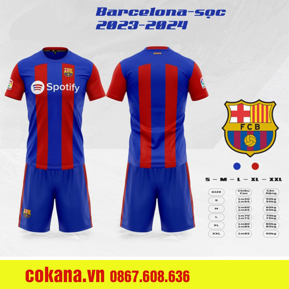 ÁO BÓNG ĐÁ CLB BARCA FULL MẪU 2024 - BỘ QUẦN ÁO BÓNG ĐÁ CLB BARCA MỚI 2024 THUN LẠNH #COKANA