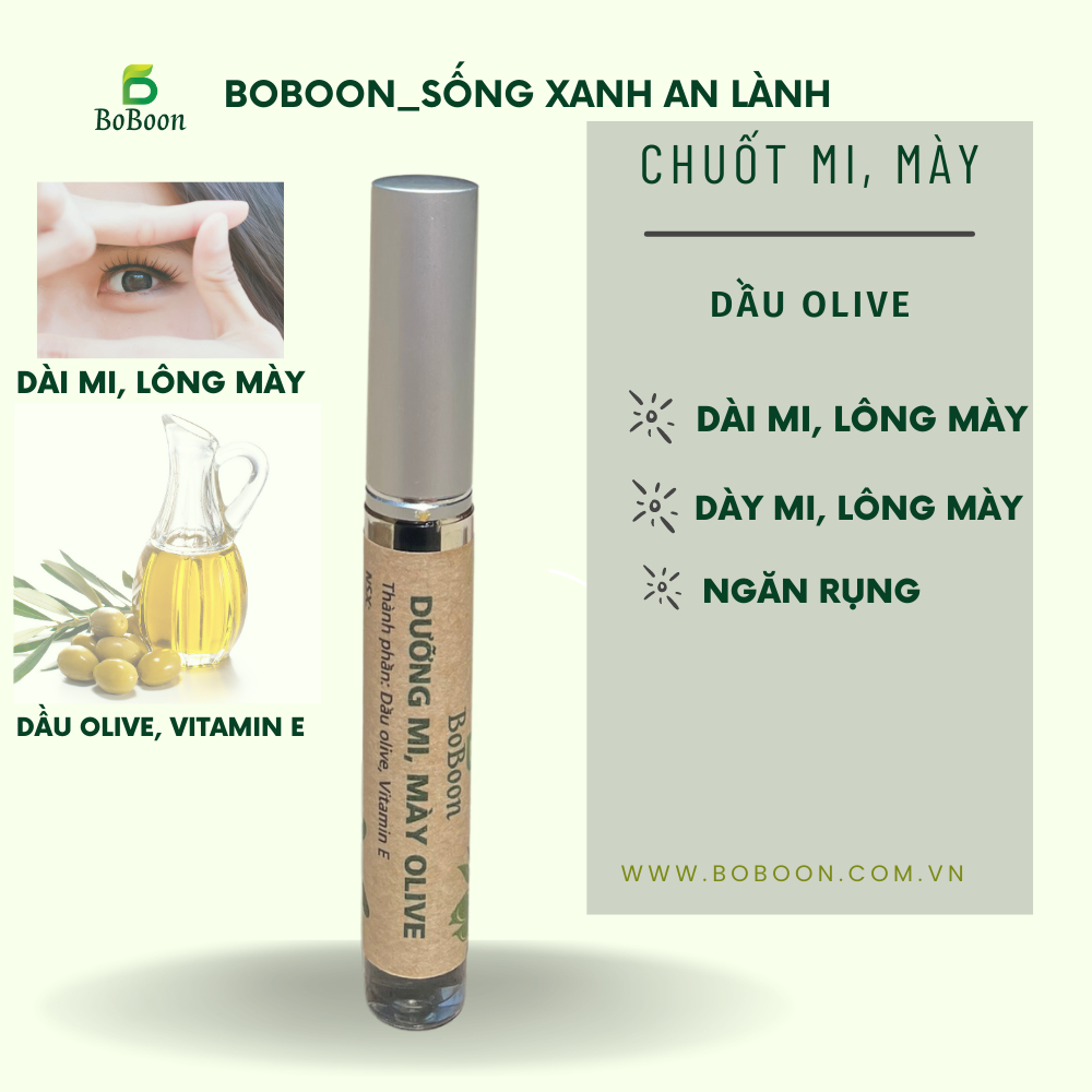 Mascara dầu olive Boboon dưỡng mi, lông mày giúp mọc dày, dài hơn 100% nguyên chất