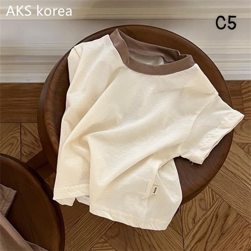 Áo thun cộc tay vải cotton xuất Hàn co giãn 4 chiều cho bé trai, gái