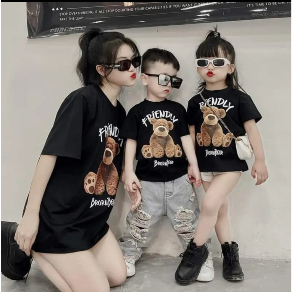 Áo Thun Gấu FRIENDLY Áo Cặp Gia Đình Áo Phông Đôi Nam Nữ Cotton Co Giãn