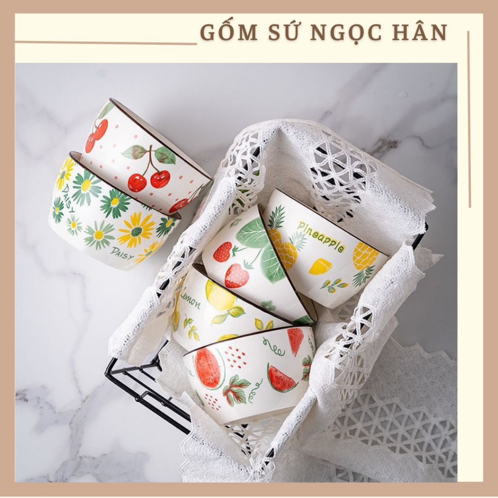 Bát Ăn Cơm Họa Tiết Hoa Quả, Bát Ăn Chè, Chén Sứ Decor Dễ Thương