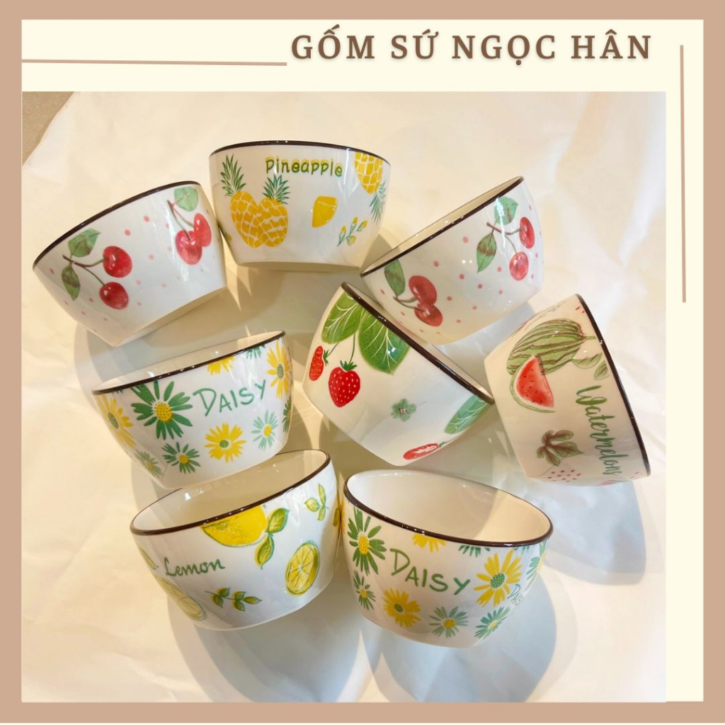 Bát Ăn Cơm Họa Tiết Hoa Quả, Bát Ăn Chè, Chén Sứ Decor Dễ Thương