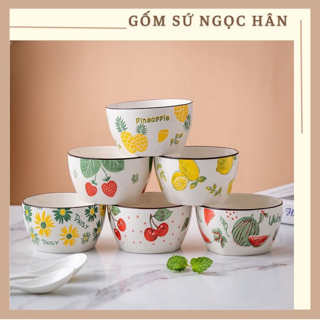 Bát Ăn Cơm Họa Tiết Hoa Quả, Bát Ăn Chè, Chén Sứ Decor Dễ Thương
