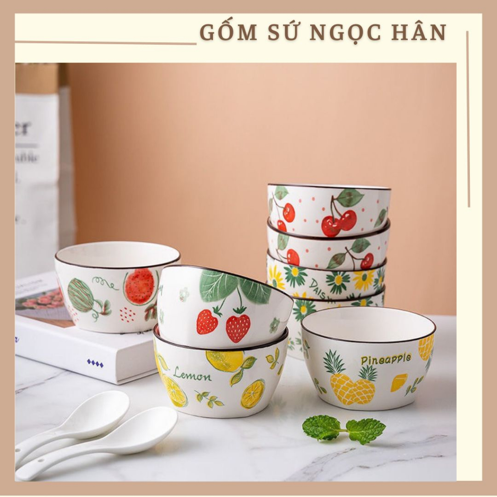 Bát Ăn Cơm Họa Tiết Hoa Quả, Bát Ăn Chè, Chén Sứ Decor Dễ Thương