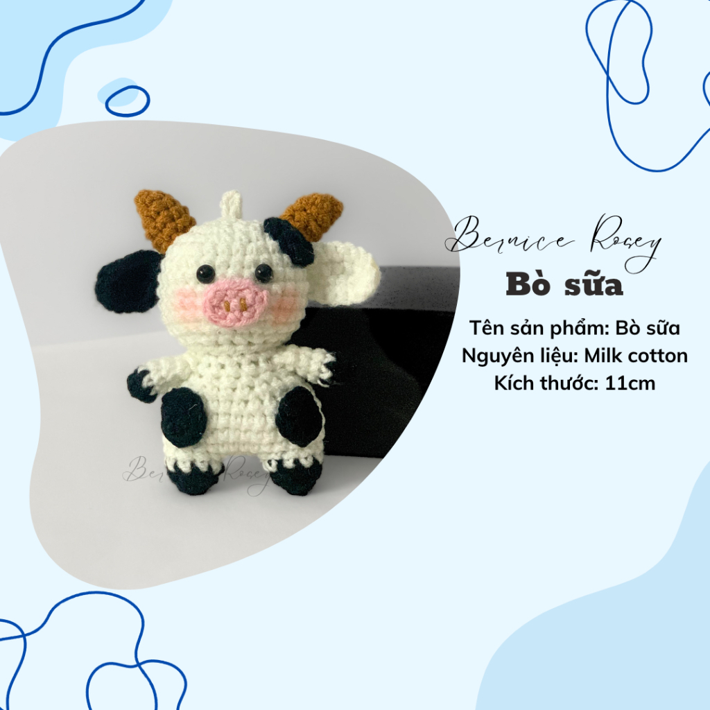 Bò sữa mập- móc khóa con bò bằng len đáng yêu