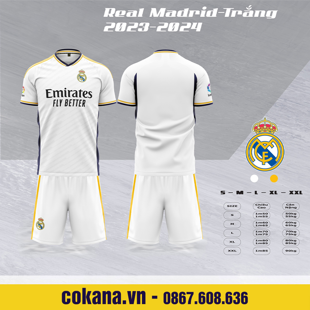 ÁO BÓNG ĐÁ CLB REAL FULL MẪU 2024 - BỘ QUẦN ÁO BÓNG ĐÁ CLB REAL 4 MẪU THUN LẠNH 2024 #COKANA