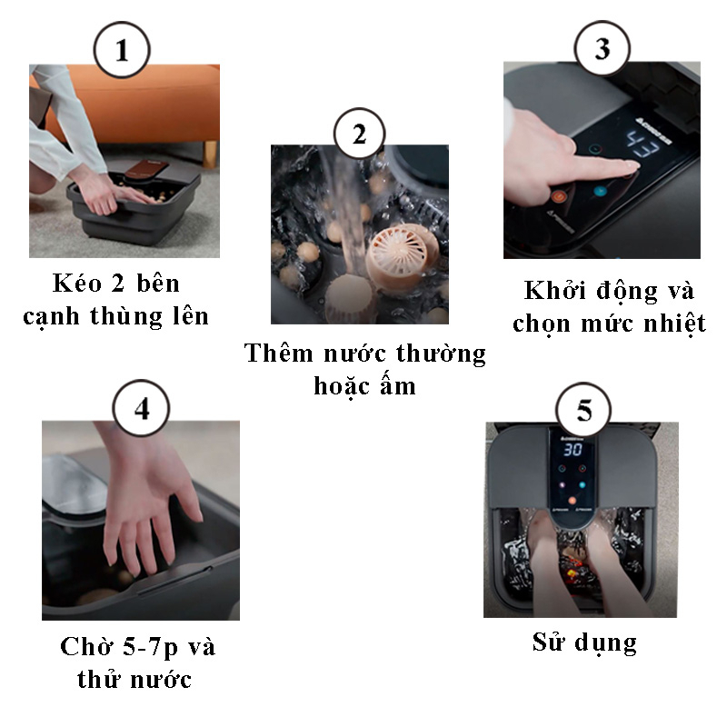 Máy massage chân gấp gọn, chậu ngâm chân, bồn ngâm chân massage cao cấp tặng kèm thảo dược ngâm chân, bảo hành 2 năm