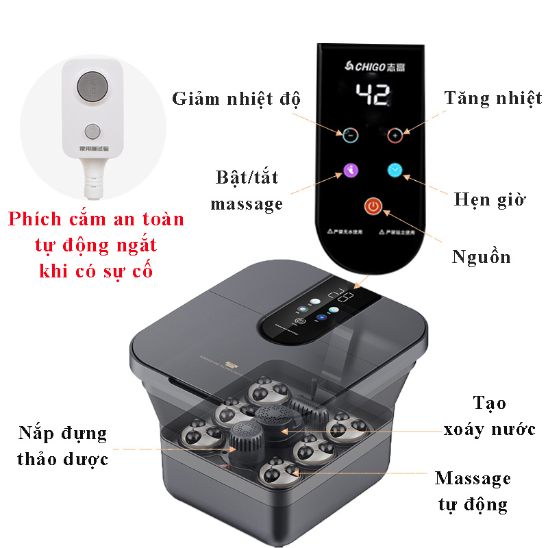 Máy massage chân gấp gọn, chậu ngâm chân, bồn ngâm chân massage cao cấp tặng kèm thảo dược ngâm chân, bảo hành 2 năm
