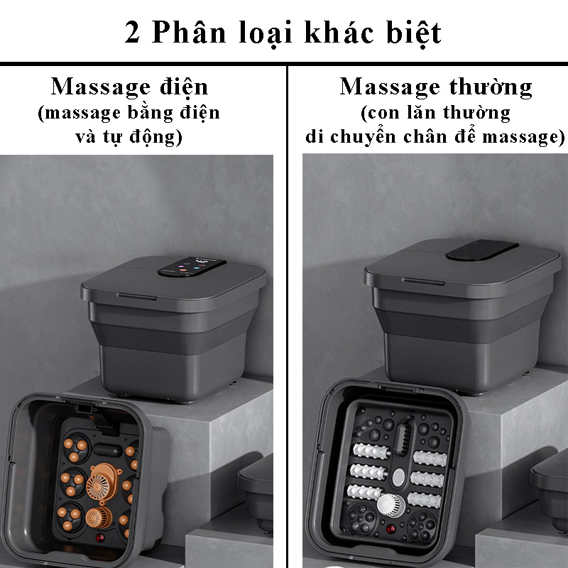 Máy massage chân gấp gọn, chậu ngâm chân, bồn ngâm chân massage cao cấp tặng kèm thảo dược ngâm chân, bảo hành 2 năm