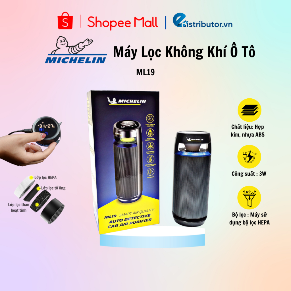 Máy lọc không khí và khử mùi xe hơi Michelin ML-19 - Hàng chính hãng