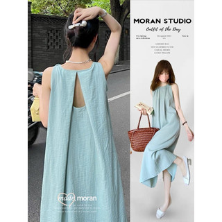 (ORDER) Váy ba lỗ MORAN suông xòe dài đơn giản màu xanh nhạt nhẹ nhàng kiểu Pháp sang trọng