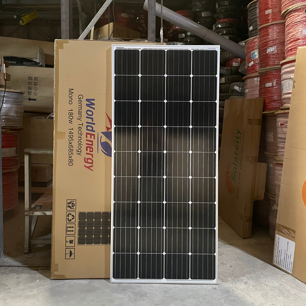 Pin năng lượng mặt trời mono 180w/18v WorldEnergy - tặng 1 cặp jack mc4 đơn (hàng chính hãng, bảo hành 12 năm)