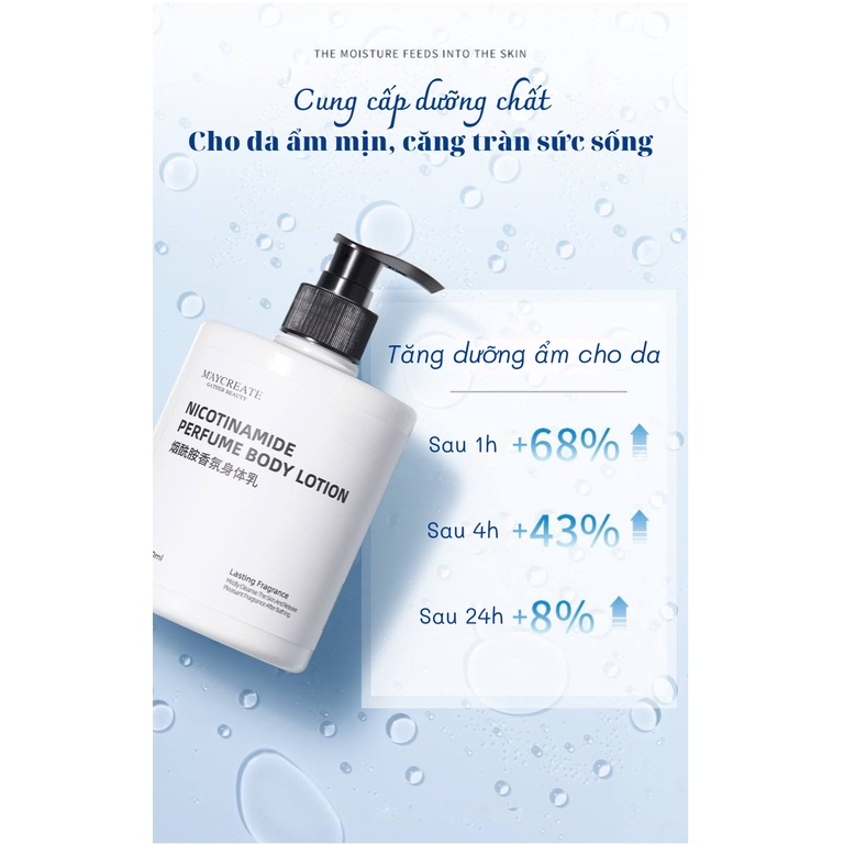 Sữa dưỡng thể, kem cấp ẩm, ngừa mụn trắng da thơm toàn thân nam nữ milk body lotion Maycreate Nicotinamide Pefume 500ml.