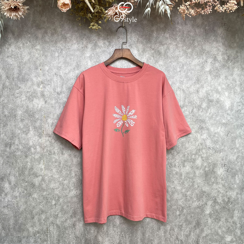 Áo thun cotton nữ in hình hoa cúc G9 STYLE, áo cotton thoáng mát in chữ cách điệu thời trang, trẻ trung
