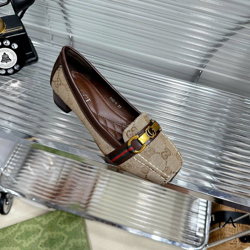 Giày búp bê gót 3cm_Giày moca guci hoạ tiết khoá ngang _ Giày búp bê  mũi vuông hàng QC đầy đủ hộp ,bill, túi xách giấy