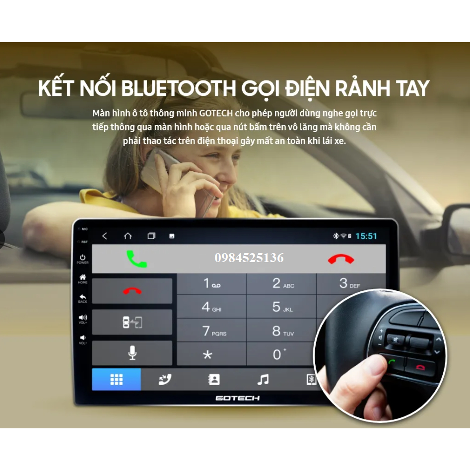 Màn hình  android GOTECH GT6 9inch, 10ich. TẶNG MẶT DƯỠNG theo xe oto. Màn android xem camera oto...