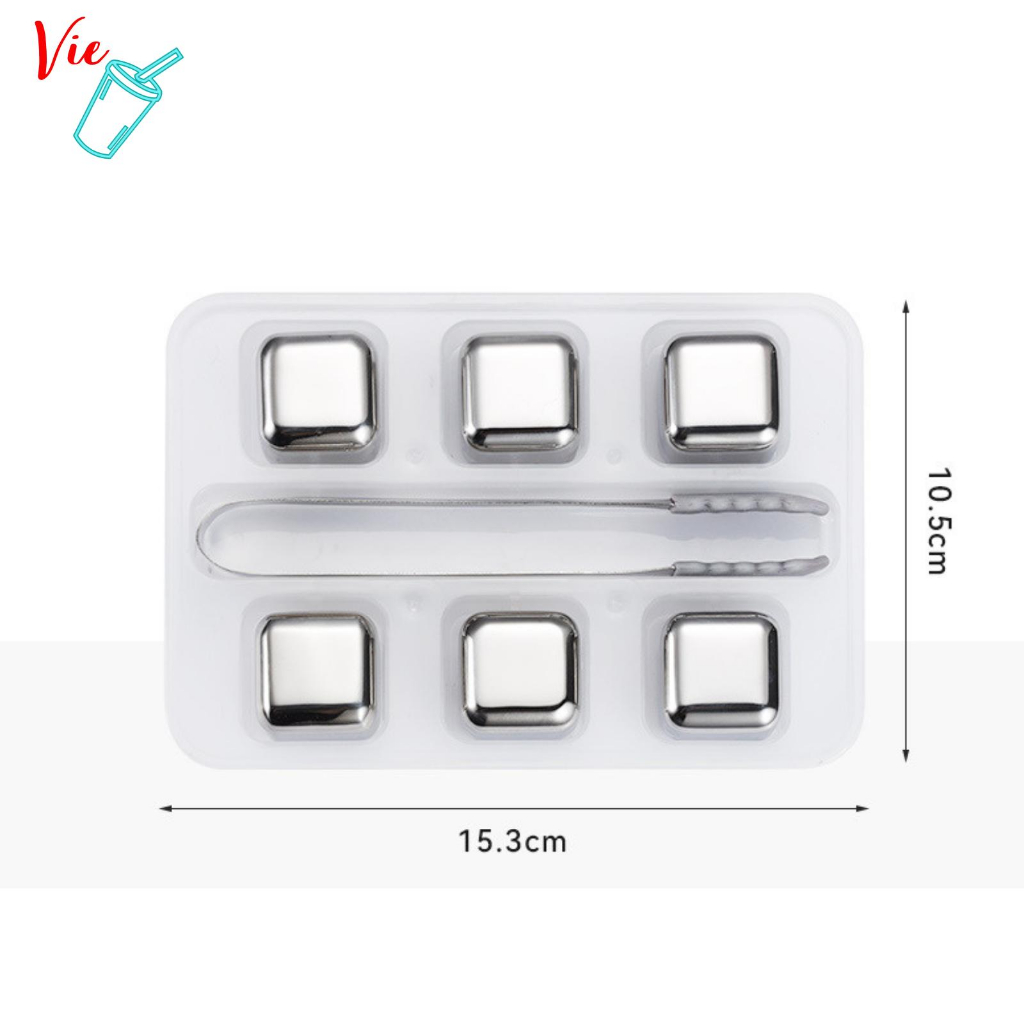 Đá Vĩnh Cửu Không Tan VieCup Hộp 6 Viên Đá INOX 304 Cooling Cubes Làm Lạnh Nhanh