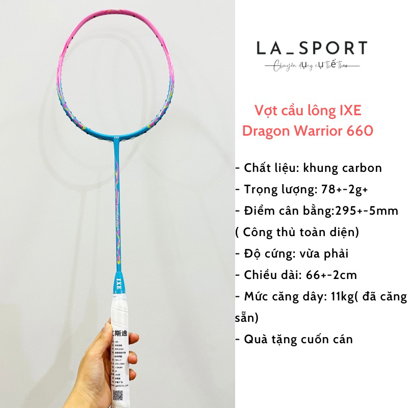 Vợt cầu lông IXE Dragon Warrior 660 chính hãng, vợt cầu lông 5U siêu nhẹ căng sẵn 11kg tặng kèm quấn cán