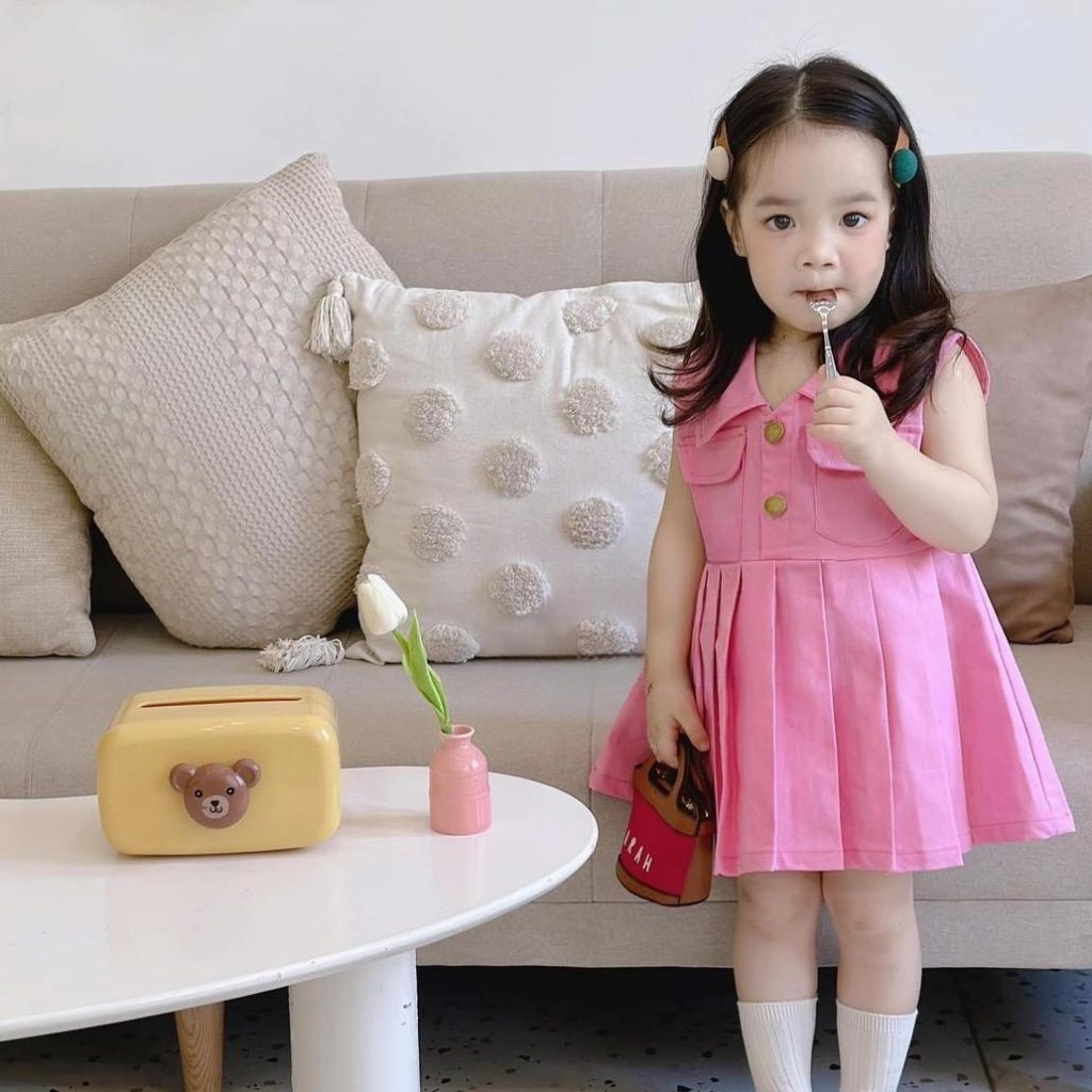 Váy jean dáng xoè xếp ly cho bé gái xinh
