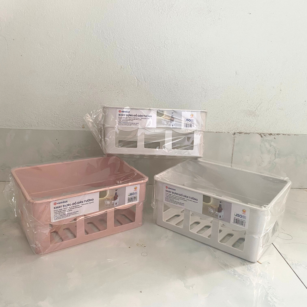 Kệ treo tường, kệ để đồ dán tường đa năng hình chữ nhật, kệ nhà tắm, nhà bếp Việt Nhật chất liệu nhựa PP cao cấp