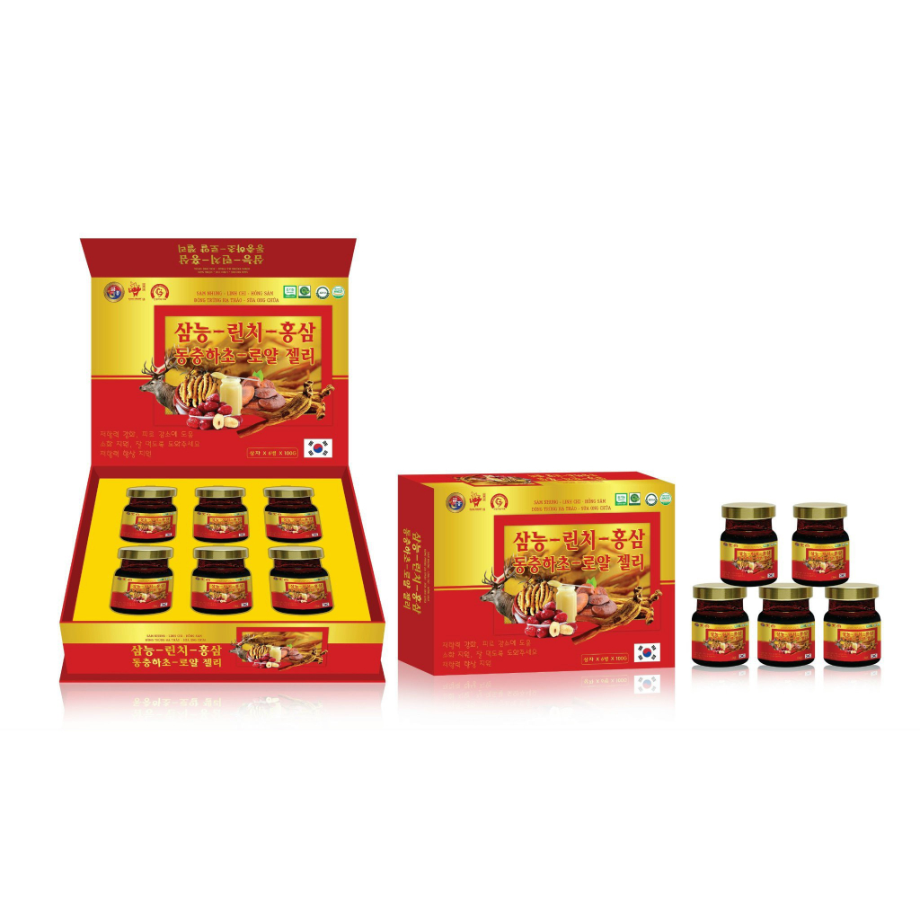 Sâm nhung, Linh Chi,Hồng Sâm,Đông Trùng Hạ Thảo, Sữa Ong Chúa Hộp 6 lọ
